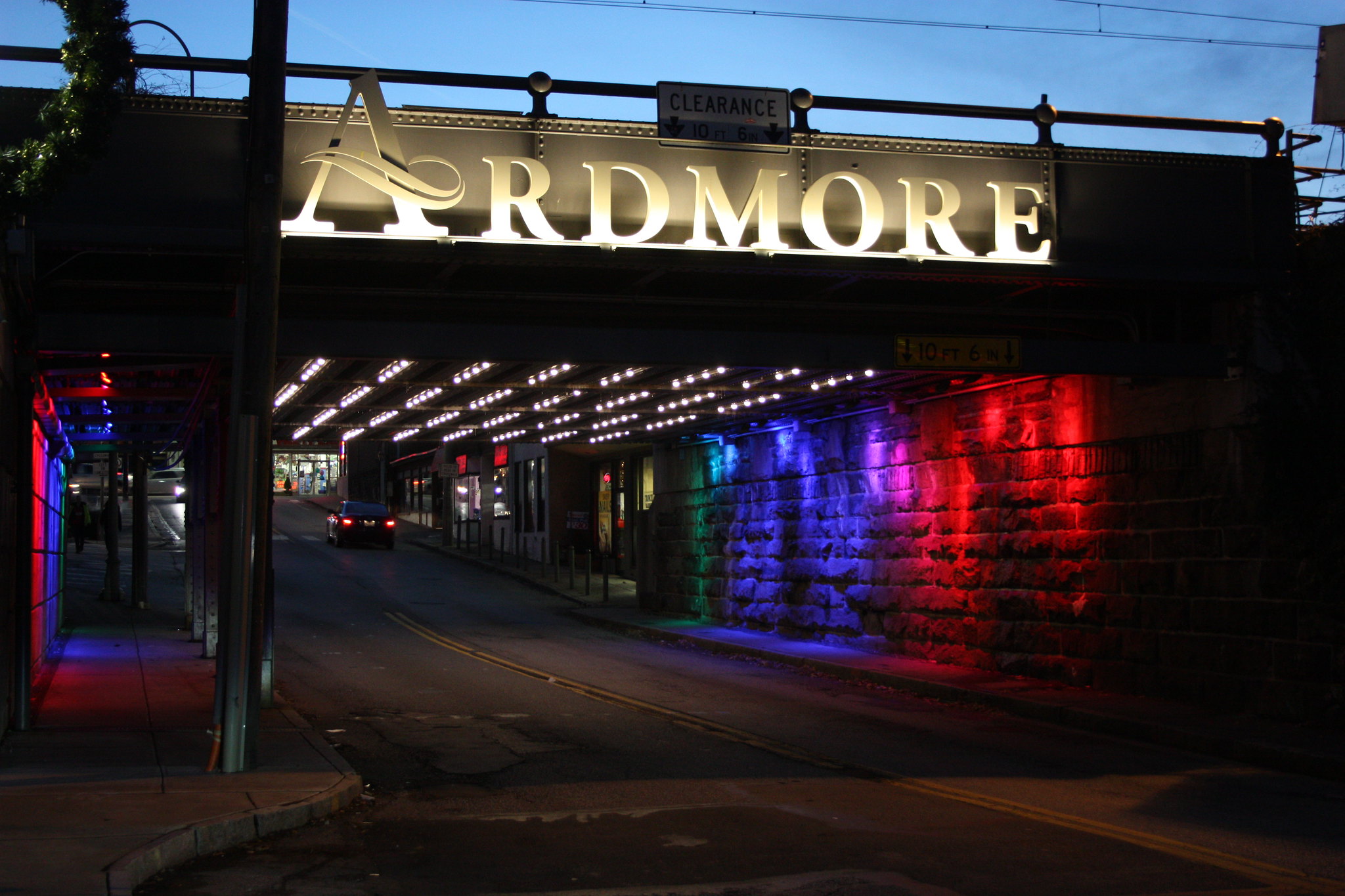 lit road underpass