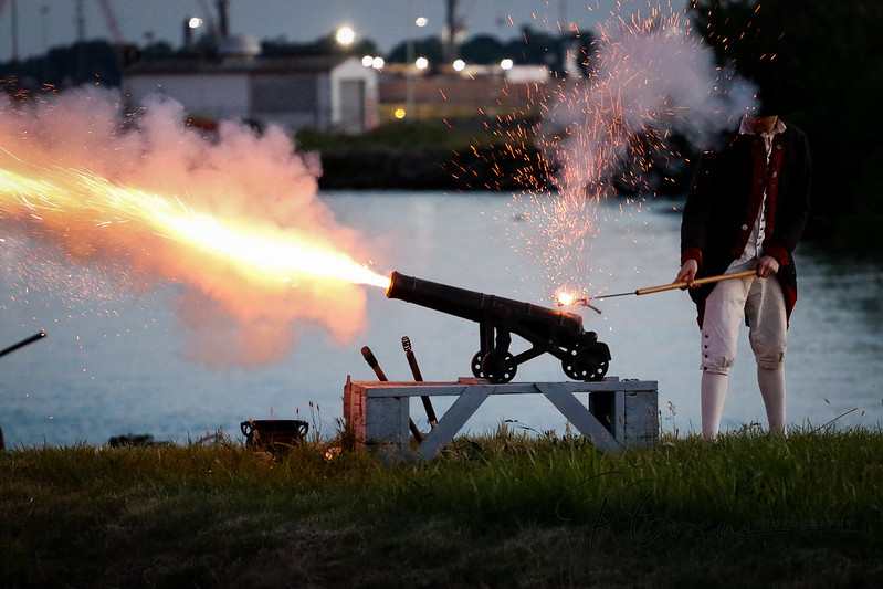 a small canon on fire
